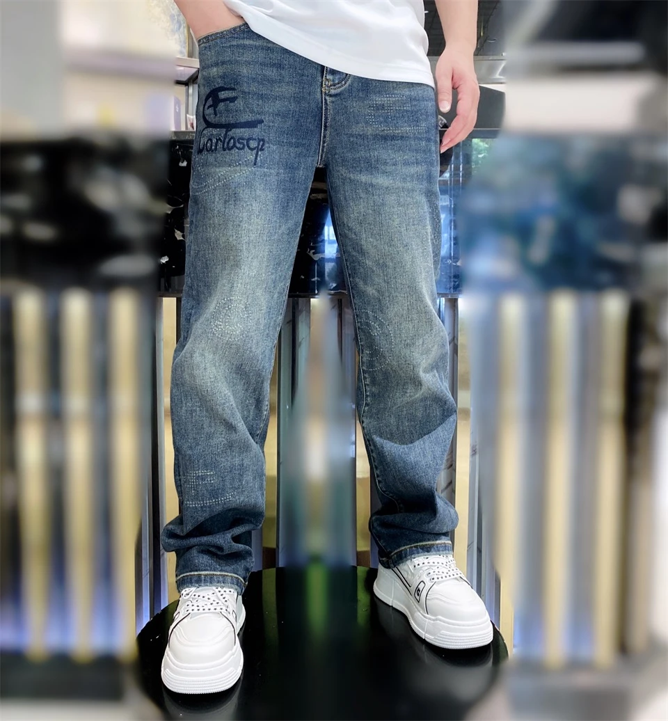 [陈先生]秋季直筒宽松休闲百搭弹力潮流水洗复古大码时尚牛仔裤
