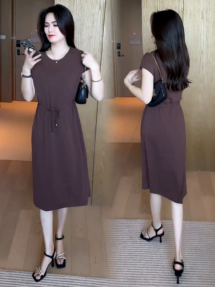 连衣裙女2025夏季新款洋气质收腰显瘦中长款减龄裙子大码时尚休闲