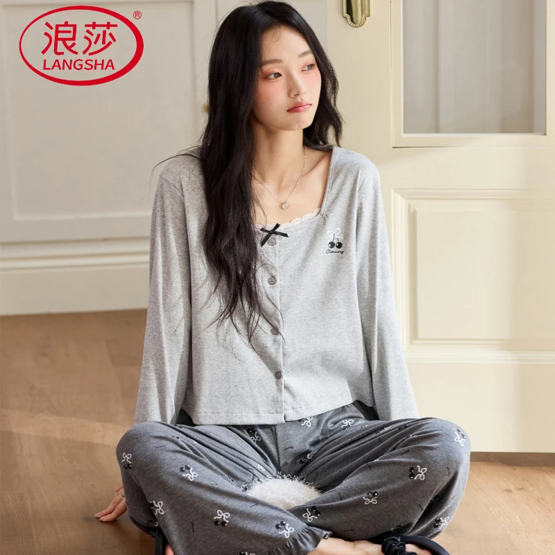 浪莎套装家居服短款舒适松弛感高级感可外穿女款长袖少女睡衣春秋