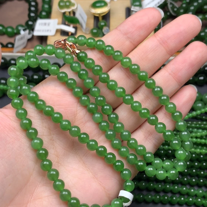 【闪购商品】颈饰未镶嵌和田玉（碧玉）6m冰阳绿无黑