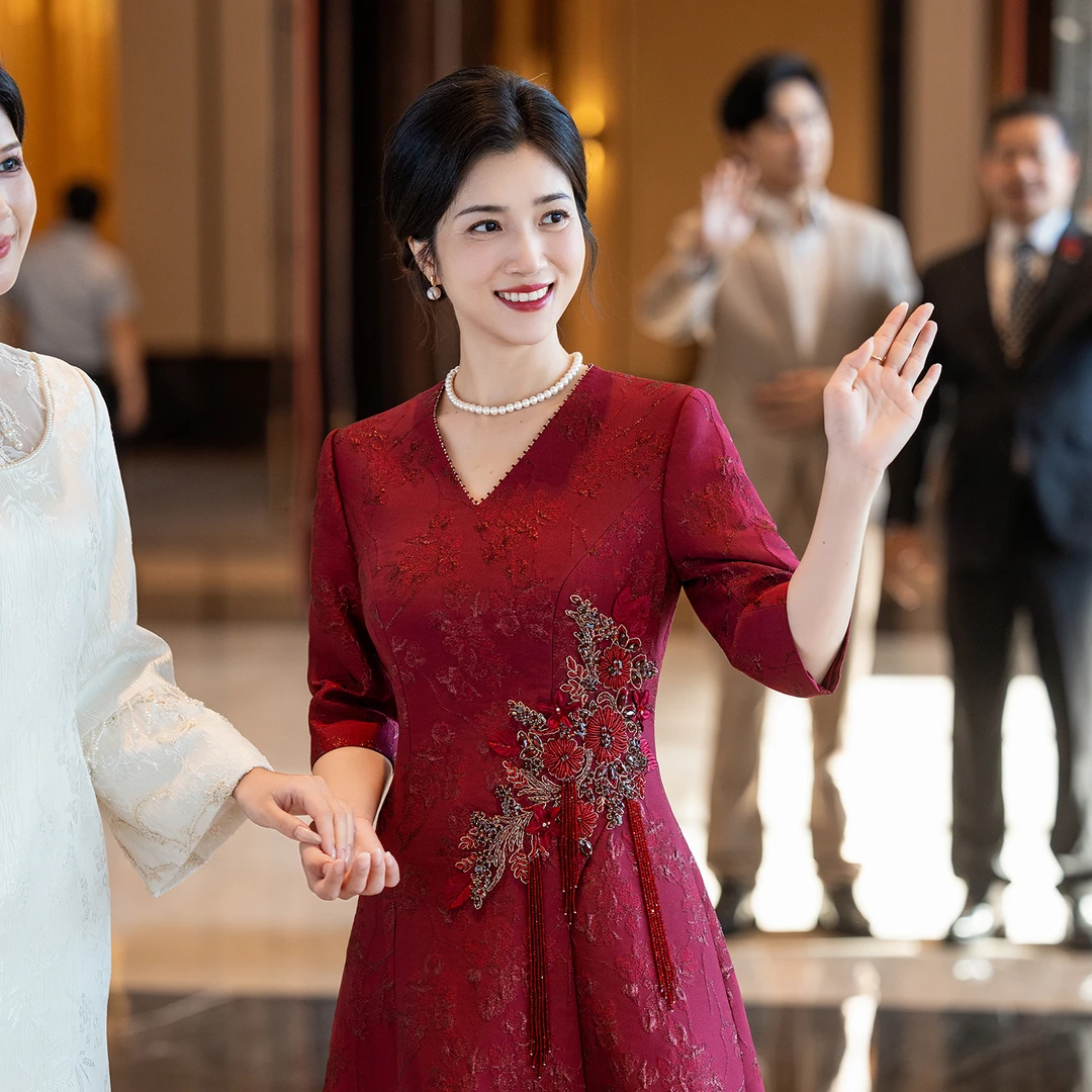 喜嘉喜新款妈妈喜服婚宴安克拉红色旗袍高贵年轻喜婆婆装礼服1573