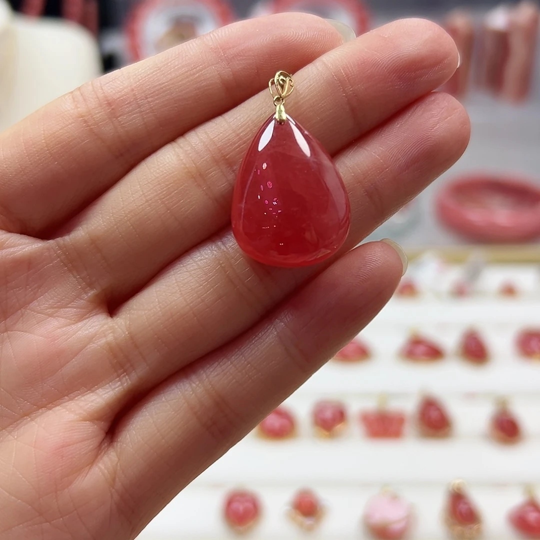 菱锰矿（红纹石）18K金镶嵌吊坠(不含链)3