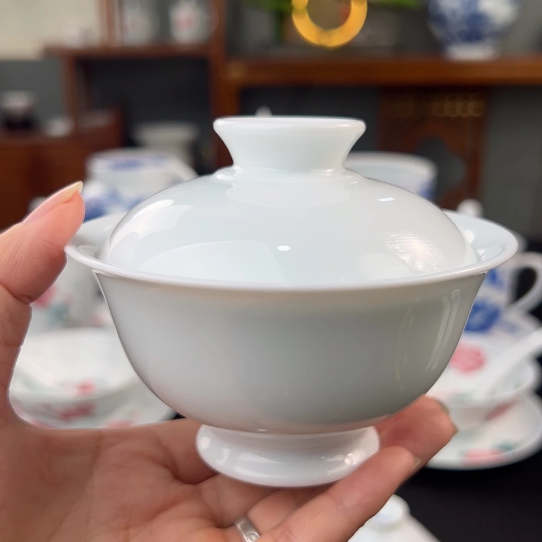 柴窑素胎两才盖碗