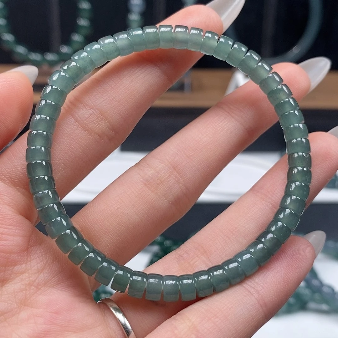 未镶嵌手链翡翠5.4mm晴水药片手串