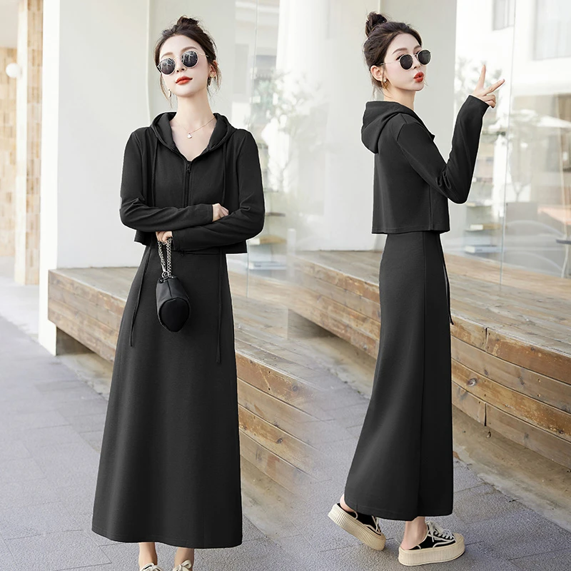 背心连衣裙女2025春秋新款高端精致显身材纯欲休闲长袖卫衣套装裙