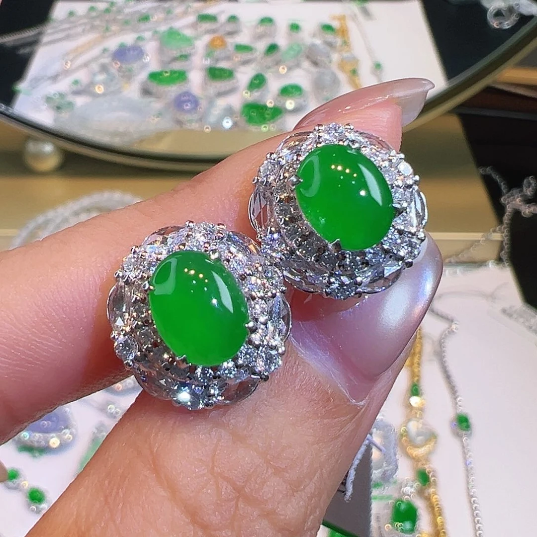 翡翠18K金镶嵌耳饰