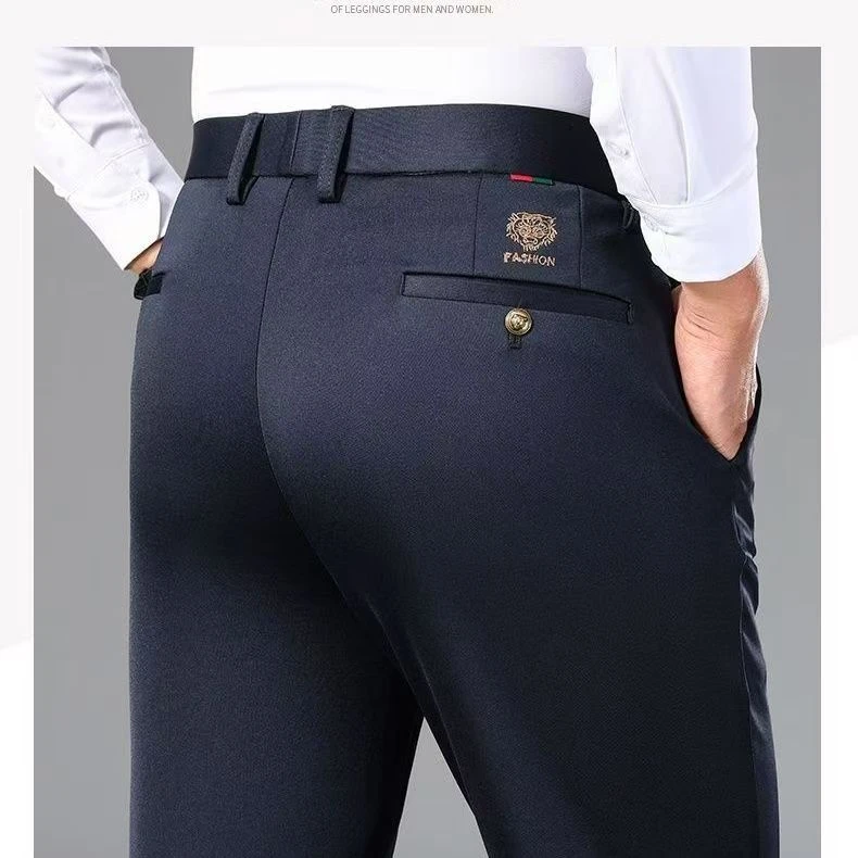 夏季薄款冰丝男士休闲商务直筒宽松深裆垂顺弹力西裤经典百搭舒适