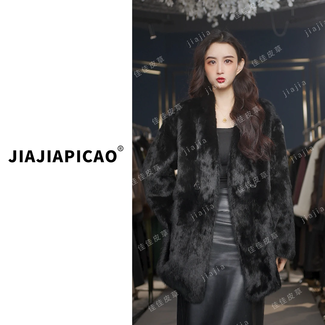 【中长款】6826皮草 冬季保暖简约柔软兔毛中长款皮草外套