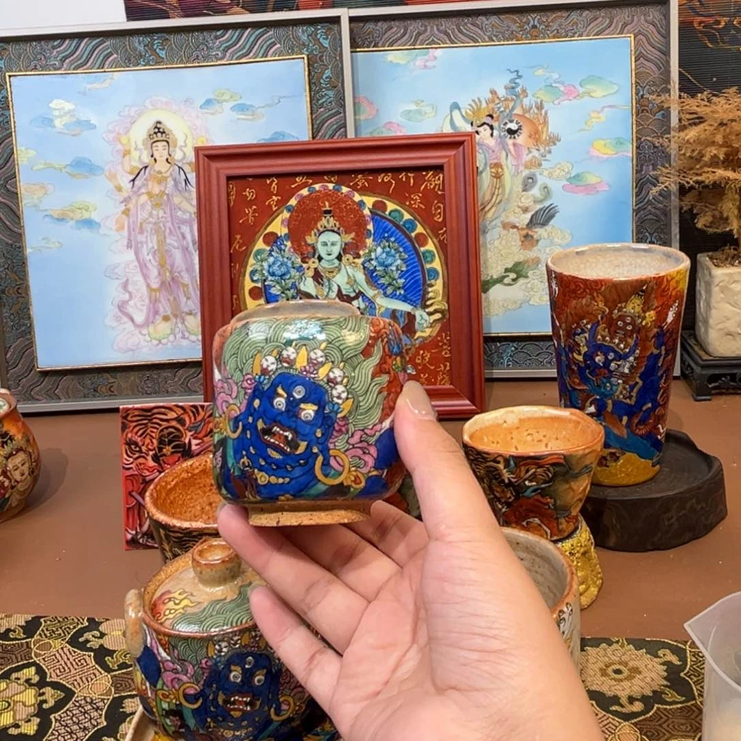 手工手绘大黑天茶杯