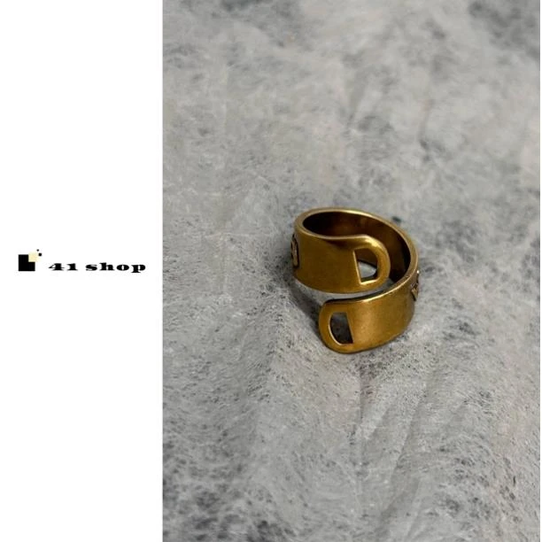 铜合金戒指 A186 复古古金色双B经典款交错古金色戒指小众个性