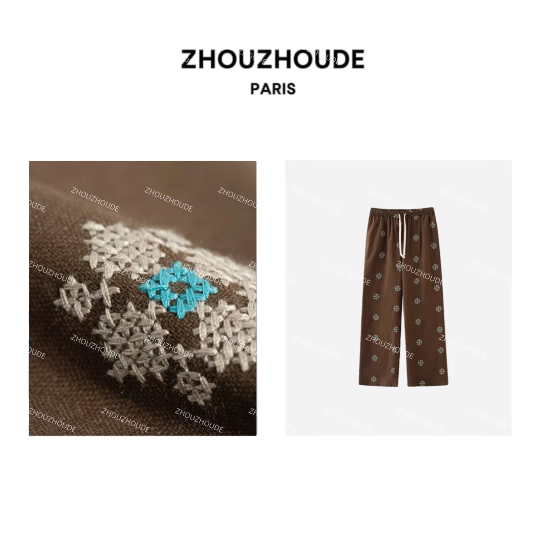 ZHOUZHOUDE【别致】25年新款重磅民族风马赛克刺绣超显瘦九分休闲裤
