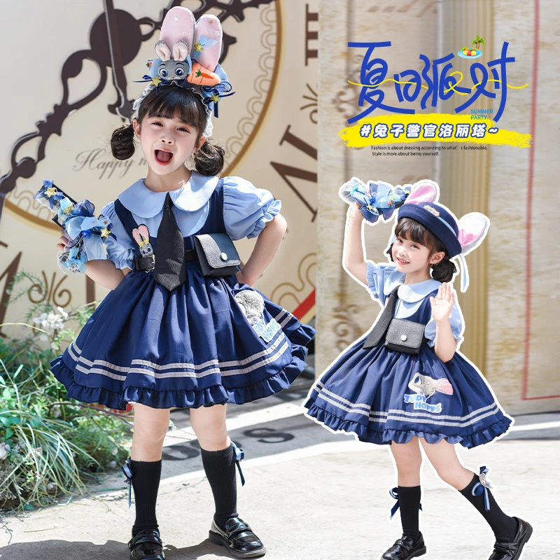 女童兔子警官连衣裙夏装新款儿童蓬蓬裙小女孩时髦甜美生日公主裙