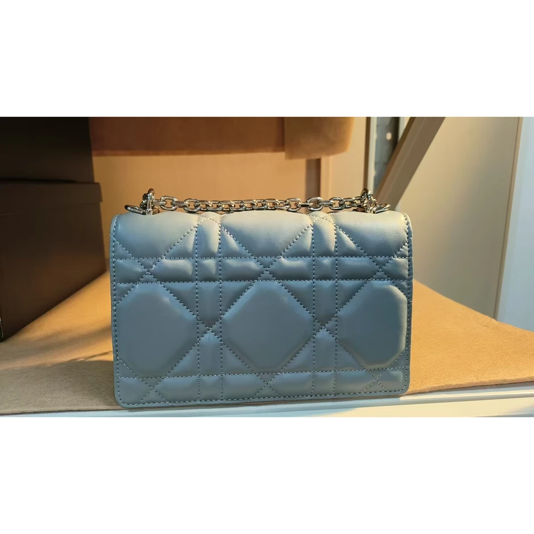 TOLEX2025新款手工时尚手提百搭真皮女包大三格蓝色21cm