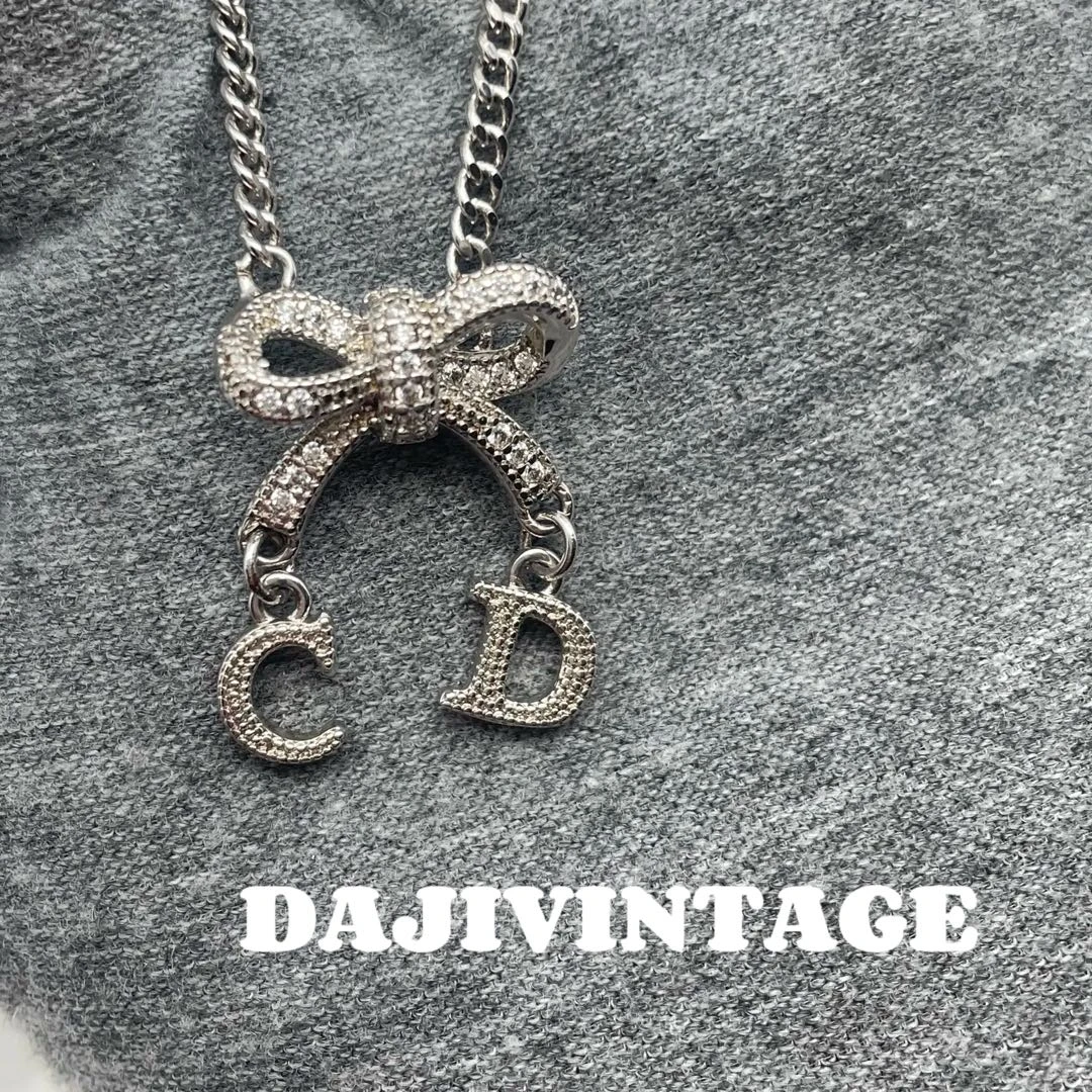 99新 DIOR/迪奥 大吉中古/Dior迪奥蝴蝶结银色满钻项链