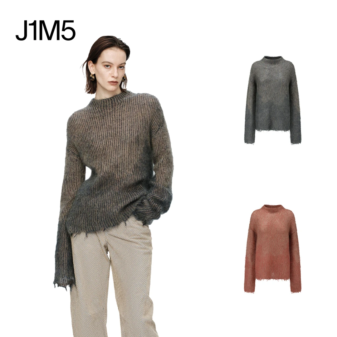 J1M5买手店 OUDE WAAG 25秋冬双色坑条马海毛针织上衣 设计师品牌