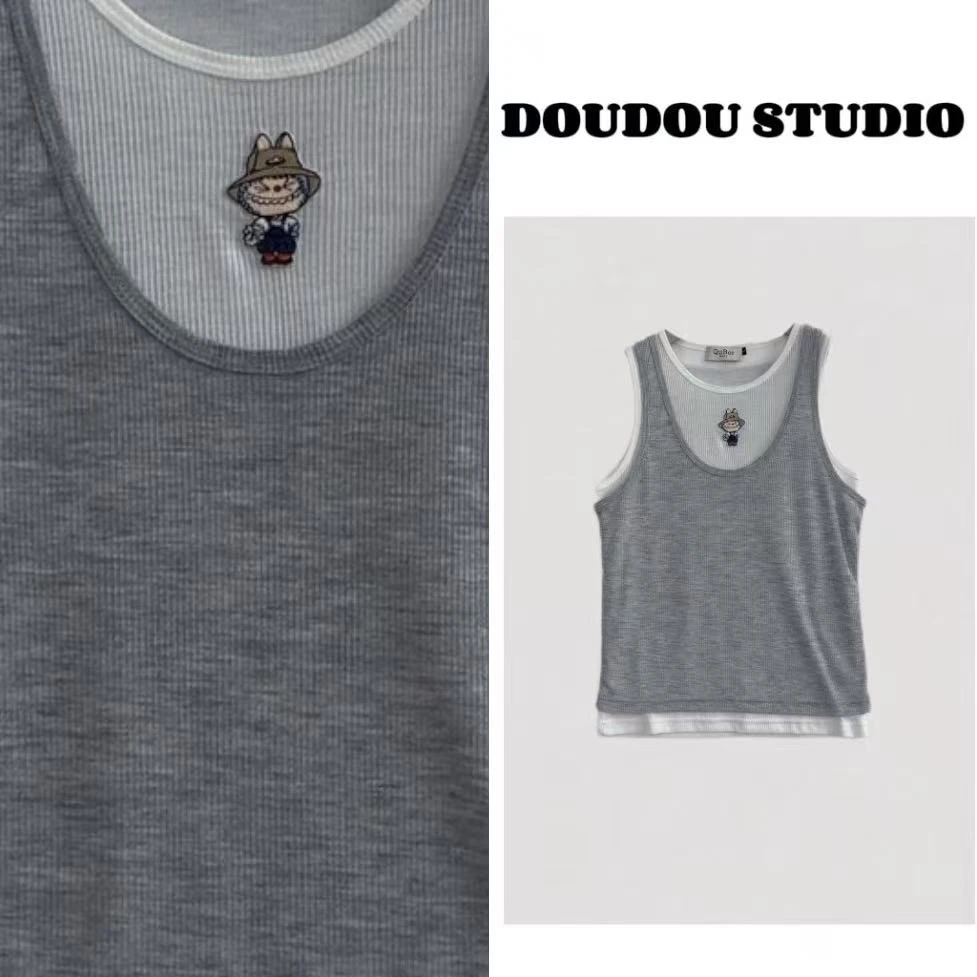 【兜兜】春天野在家 夏季卡通刺绣减龄简约假两件背心 井26060F