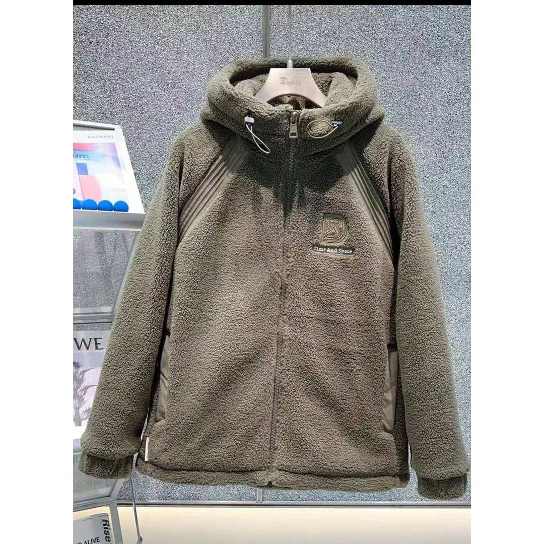 DM005#加厚连帽拼接工装外套男款秋冬季宽松二棉外套