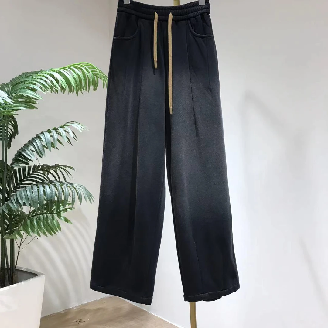 AB543美式垂感水洗卫裤2025冬季加绒宽松直筒运动休闲长裤