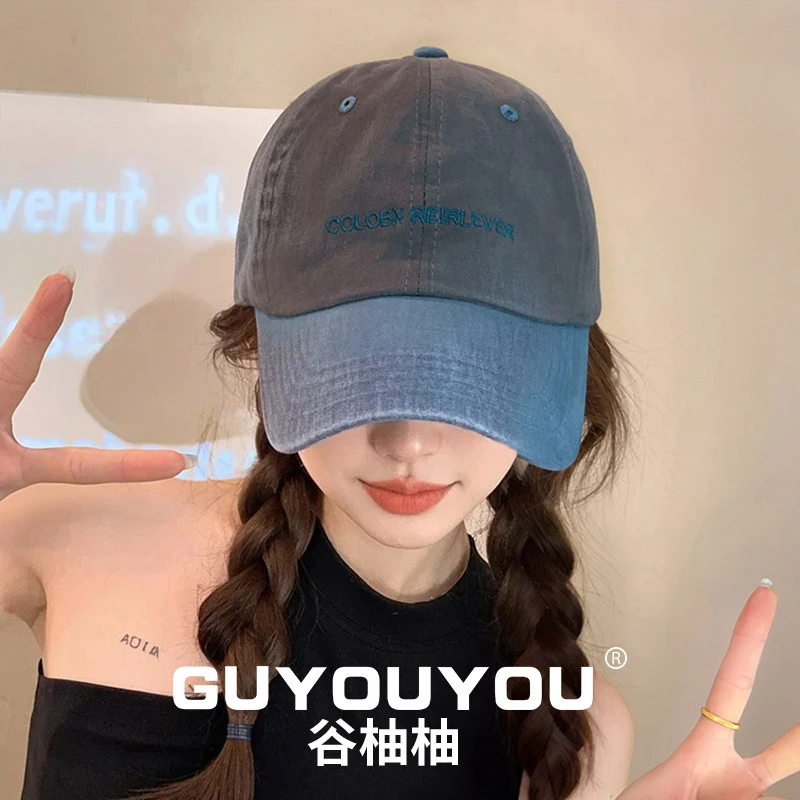 韩版大头围棒球帽女2025新款拼色大脸显脸小宽帽檐鸭舌帽遮阳帽子