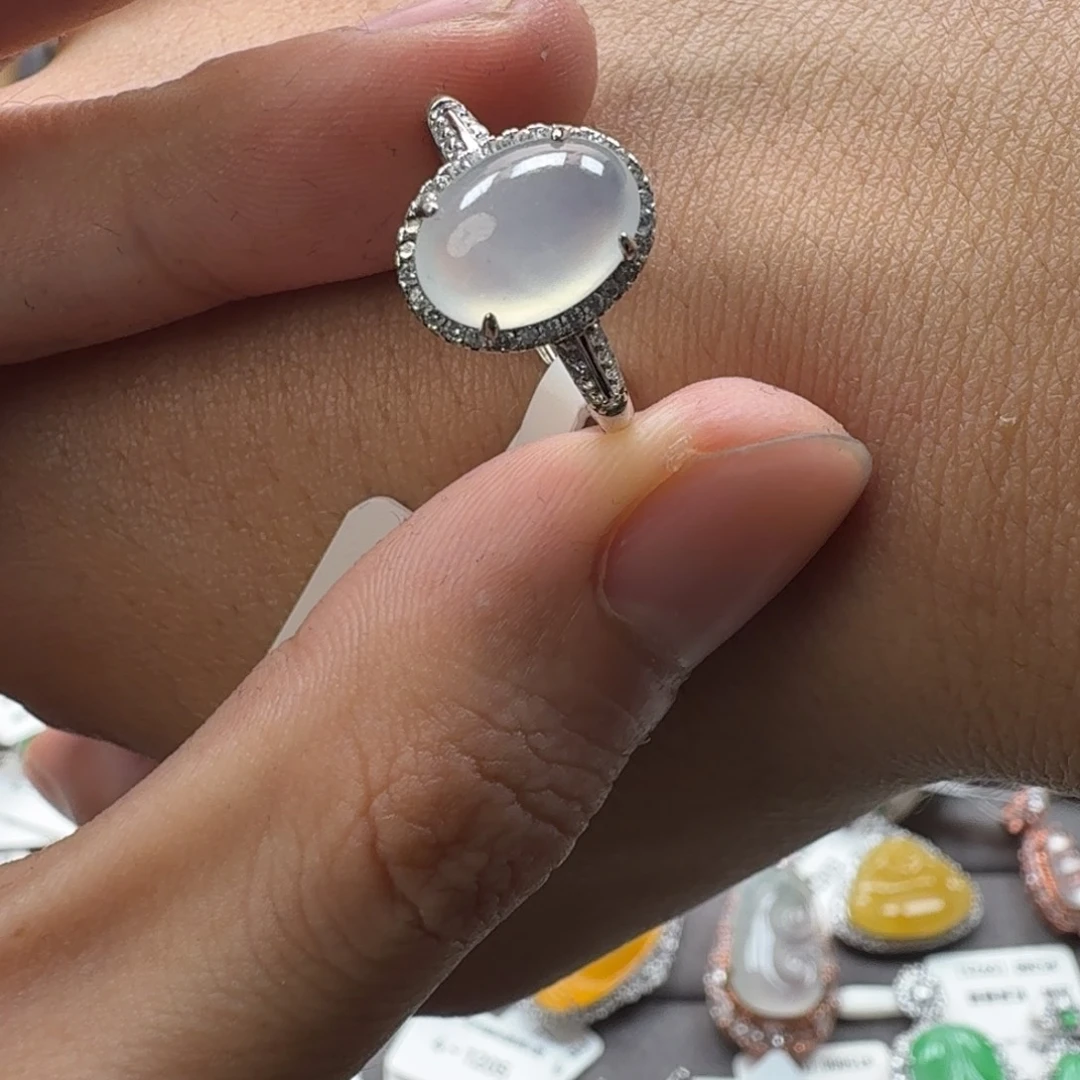 翡翠银S925镶嵌戒指天然缅甸翡翠A货