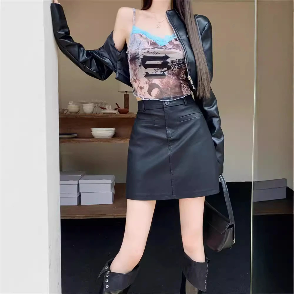 pu皮半身裙子包臀早秋冬季2025新款高腰女士短裙百搭小皮裙黑色春