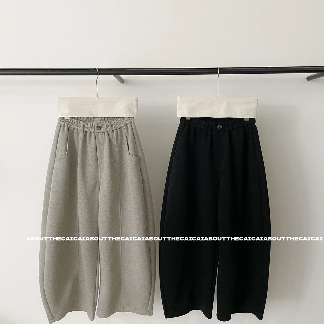 CAICAI垂坠高级感阔腿休闲裤女韩系简约秋冬加厚显瘦廓形弯刀长裤