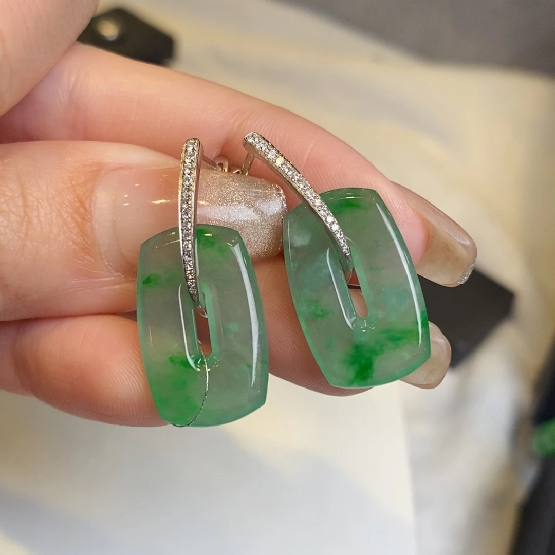 翡翠耳饰18K金镶嵌福贝