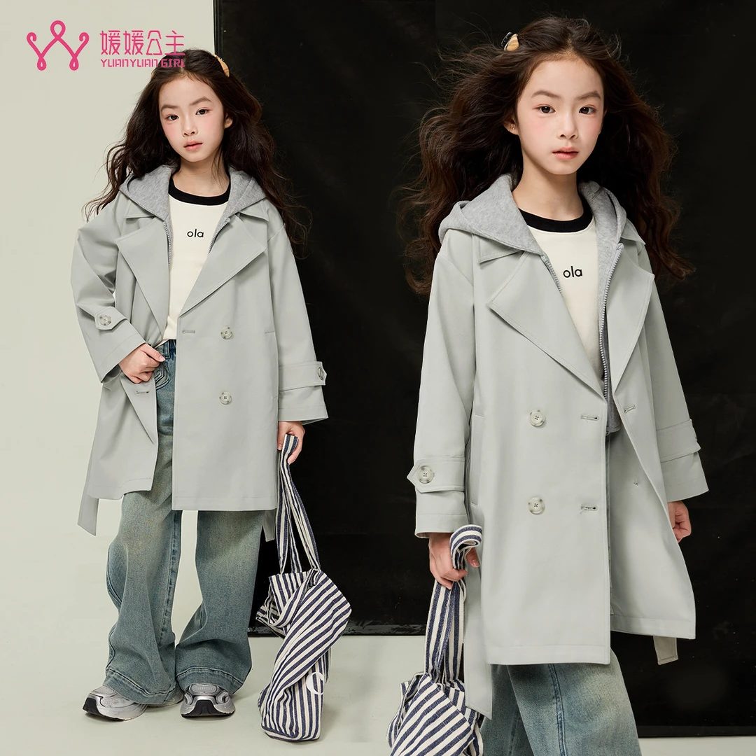 女童风衣秋装2025秋季新款儿童中大童连帽外套童装批发