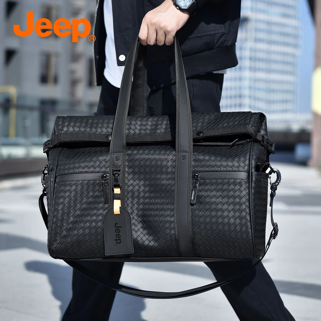 JEEP吉普黑色休闲多功能潮流高档背包时尚旅行出差防水商务双肩包