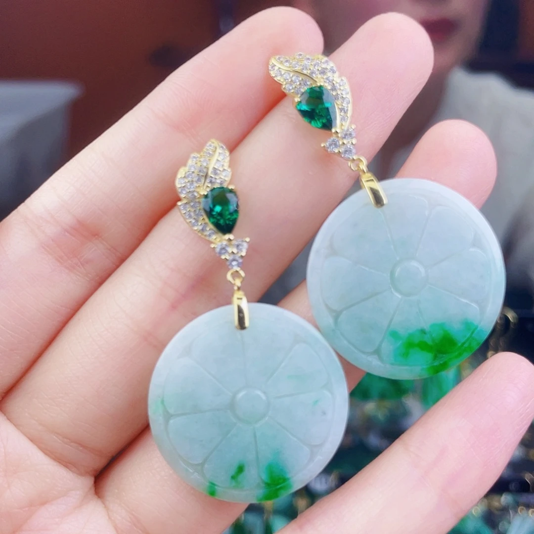 翡翠银S925镶嵌耳饰饰品