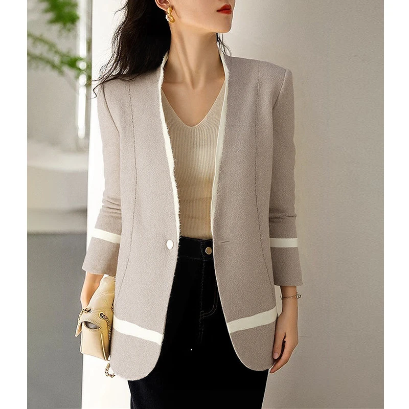 韩系时尚百搭一粒扣撞色西装女早春新款2025职业通勤休闲外套上衣