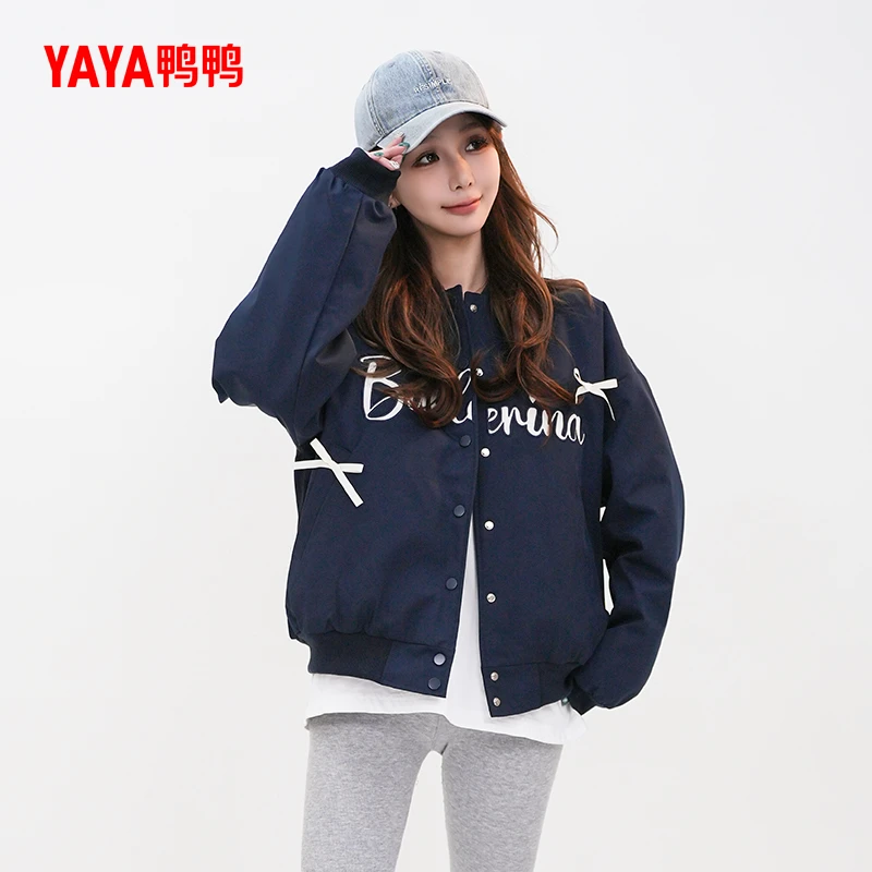 YAYA/鸭鸭羽绒服女春秋季美式蝴蝶结运动休闲百搭外套YE5B600869M