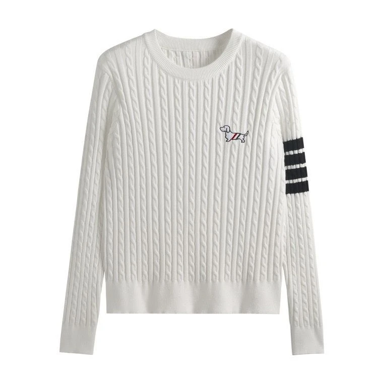 2025春秋新款圆领套头小狗刺绣麻花毛衣长袖针织打底衫上衣女外穿