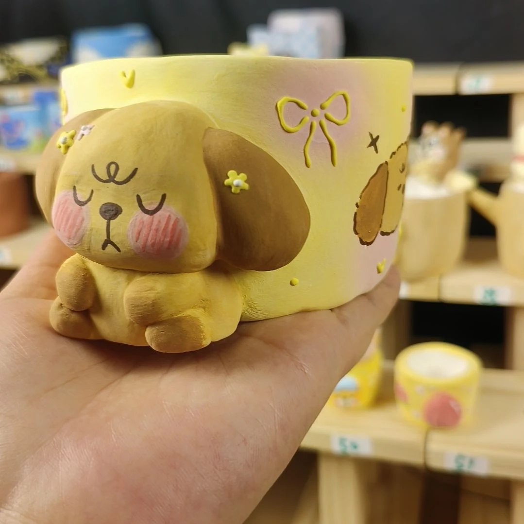 @***文立体小狗满绘花盆