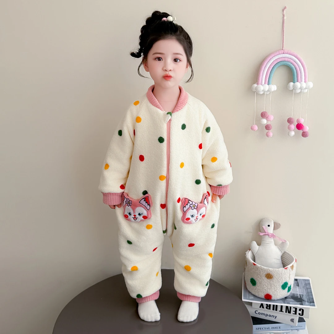儿童连体睡衣冬季2025新款双层加绒加厚法兰绒珊瑚小女孩宝宝睡袋