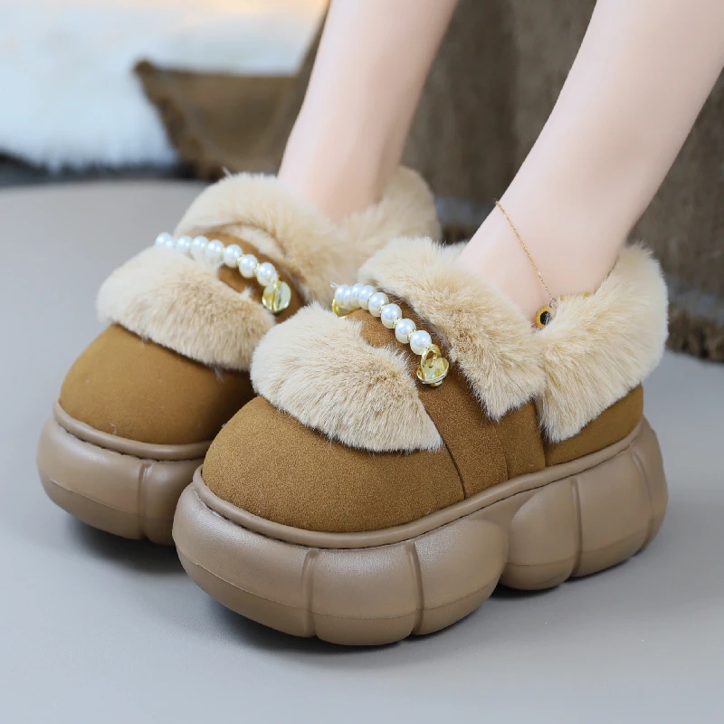 包头时尚棉拖鞋女款2025新款冬季包跟加绒厚底保暖外穿防滑月子鞋