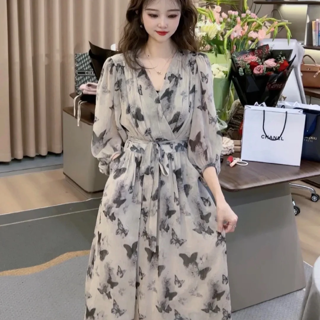 【直播破价】2118水墨蝴蝶连衣裙2025国风气质时尚显瘦连衣裙