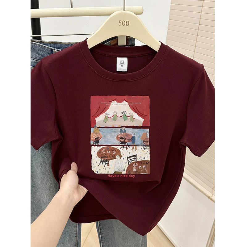 2025夏季新款大码圆领正肩短袖T恤女ins潮胖mm时尚慵懒风半袖上衣