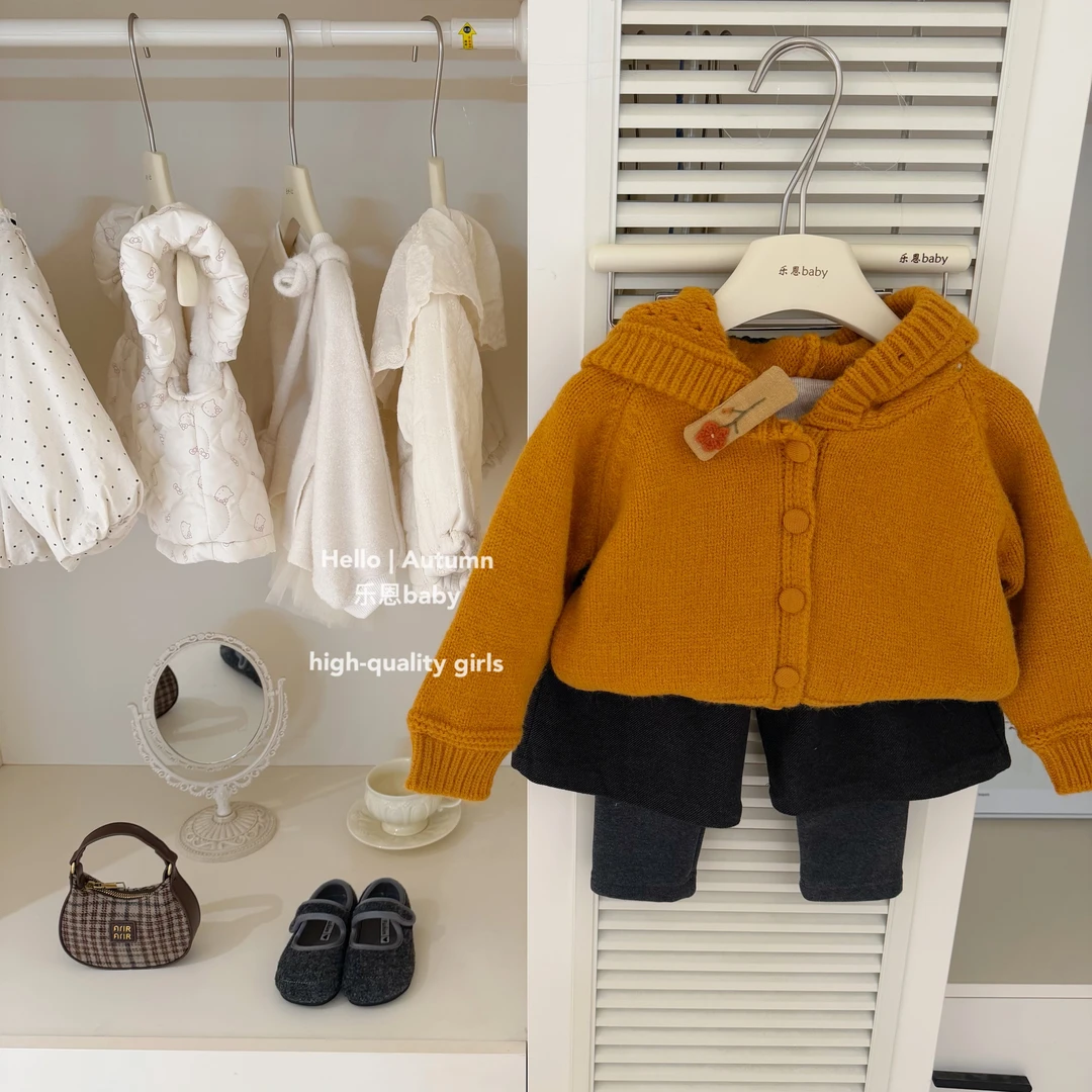 【乐恩童装】南瓜色巨显白！女童韩系针织毛衣外套秋冬洋气外穿百搭