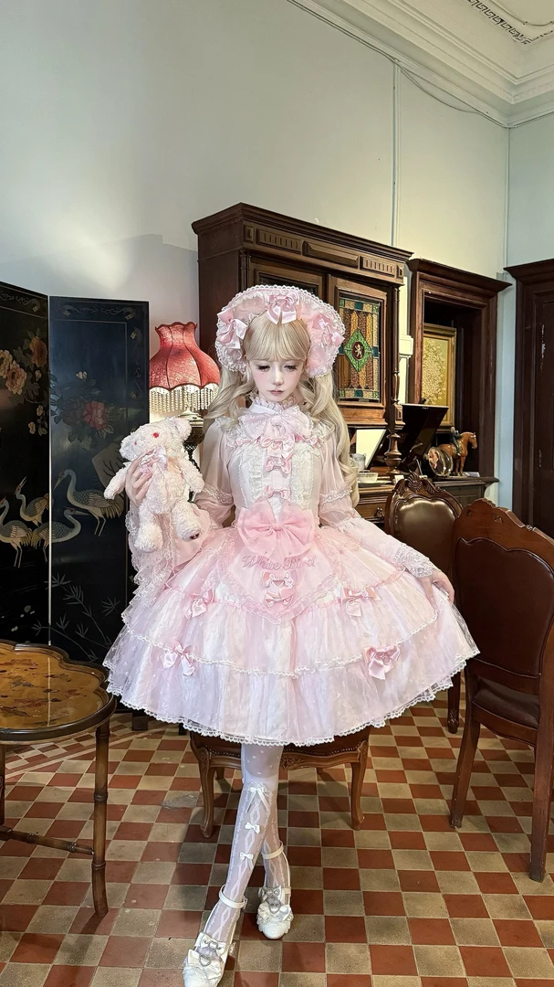 喵喵实体店现货白鸟集艾莉尔纯色古早doll感大小姐lolita纱裙
