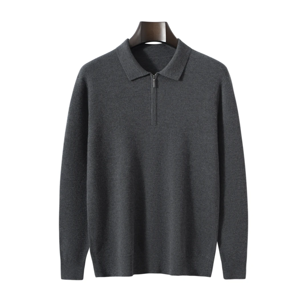 【不议价】100%山羊绒男士18针精纺POLO领半拉链加厚四平羊绒套衫