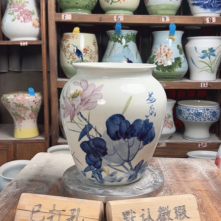 陶瓷高26口18.5青花荷花新款新款新款陶瓷