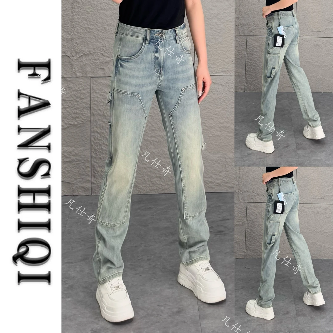 春季新款高端男士工装修身牛仔裤休闲潮流百搭显瘦直筒牛仔裤3135