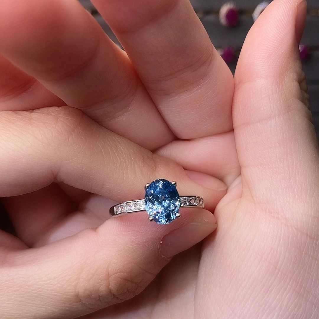 海蓝宝石银S925镶嵌戒圈