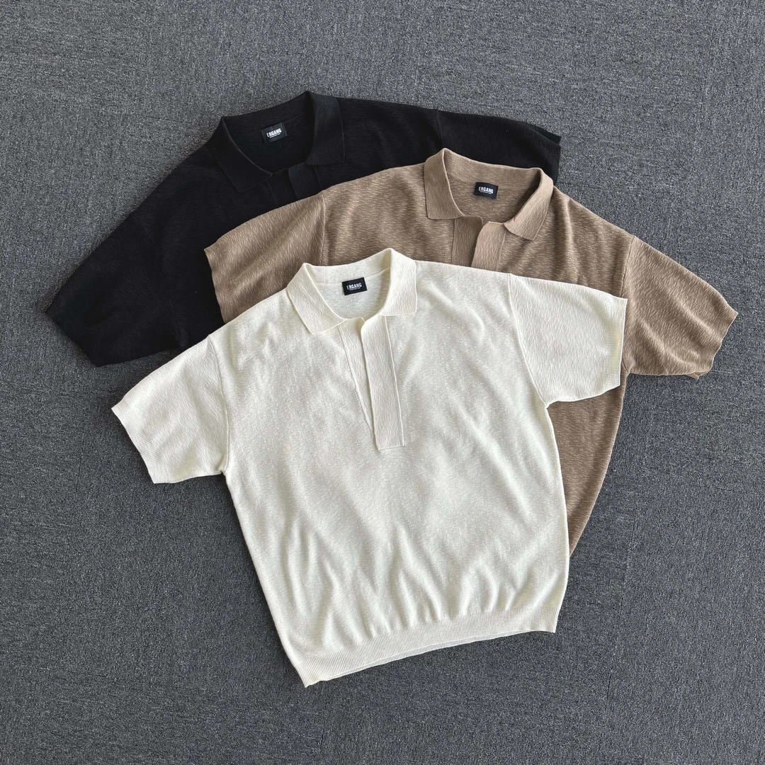 夏季老钱风~暗门襟复古POLO衫男女翻领针织短袖V领半袖宽松韩系