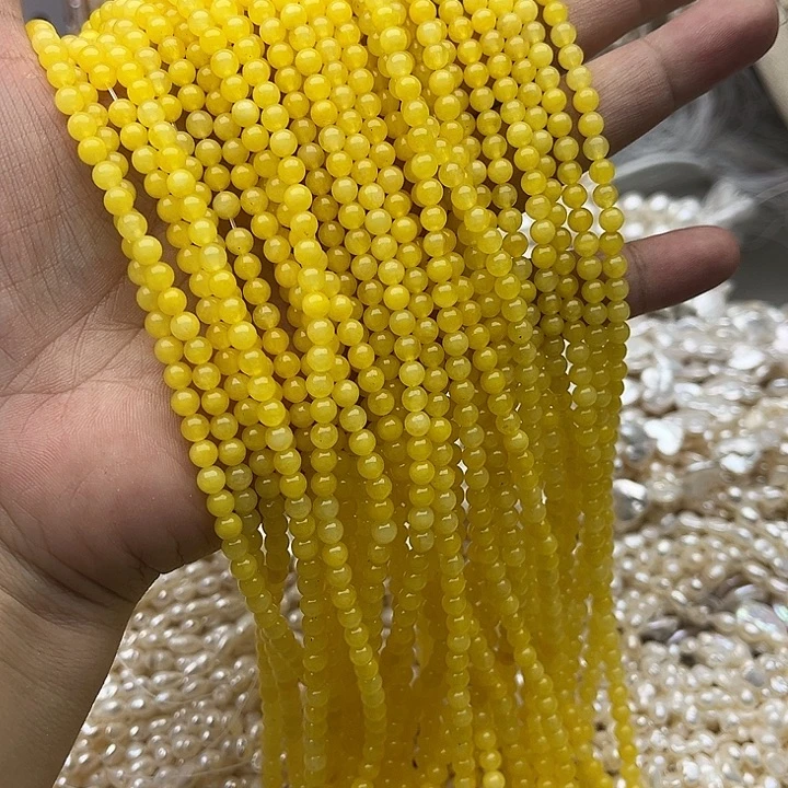 未镶嵌玛瑙/玉髓珠宝半成品2条4mm黄玉