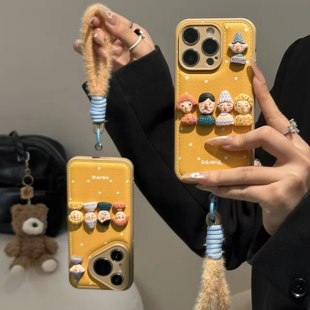 立体卡通人偶挂绳适用苹果17/16气垫手机壳华为P70vivo小米15oppo
