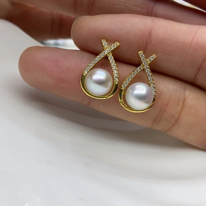 海水珍珠耳饰银S925镶嵌