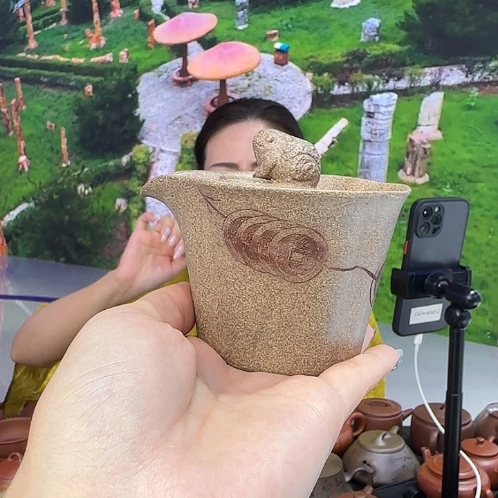 茶杯紫砂还原烧金蟾手抓！