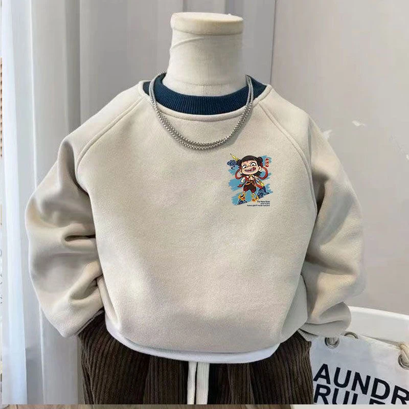 男宝卫衣圆领打底儿童加绒秋冬加厚卫衣中童小童男孩宝宝卡通上衣